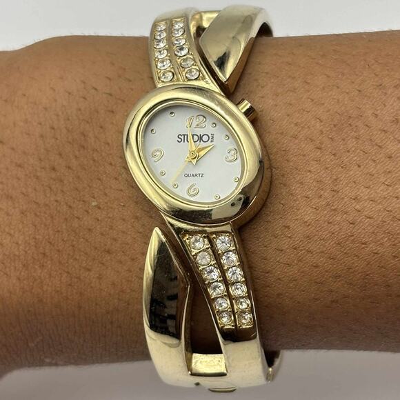 Gold Crystal Studio Time Cuff Watch - Picture 1 of 4